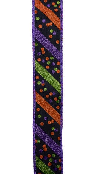 7/8" x 10yd Glitter Stripe W/Confetti Dots - Black/Purple/Lime/Orange Craig Bachman RIBBON RGF7992YR