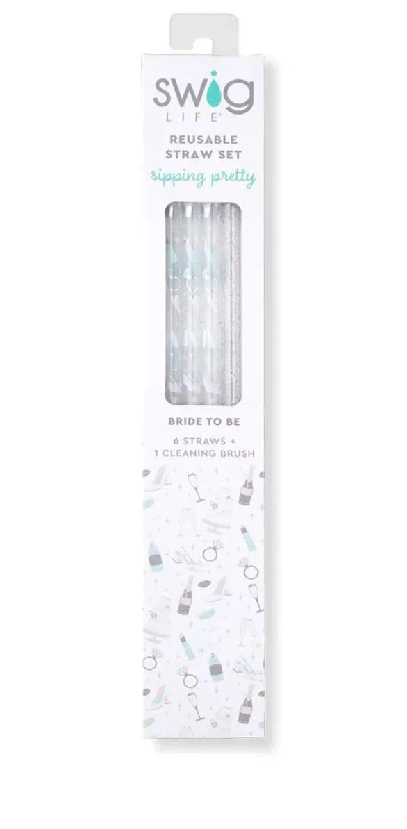 Bride To Be + Silver Glitter Reusable Straw Set Shirleys of Collins S191-TS-BISG