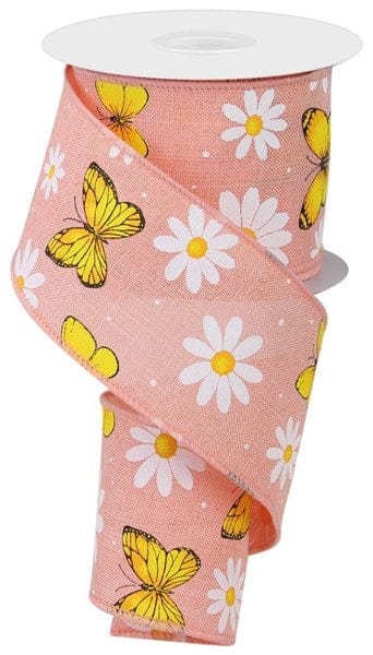 Daisies & Butterflies Wired Edge Ribbon, 10 Yards 2.5 Inch, Peach Shirleys of Collins RGC19851F