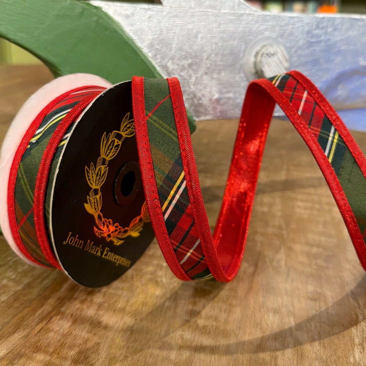 John Mark Ribbon - 1X10YD - Traditions Plaid DBL Fused Metallic Red John Mark JME-WN25-092-RED-1