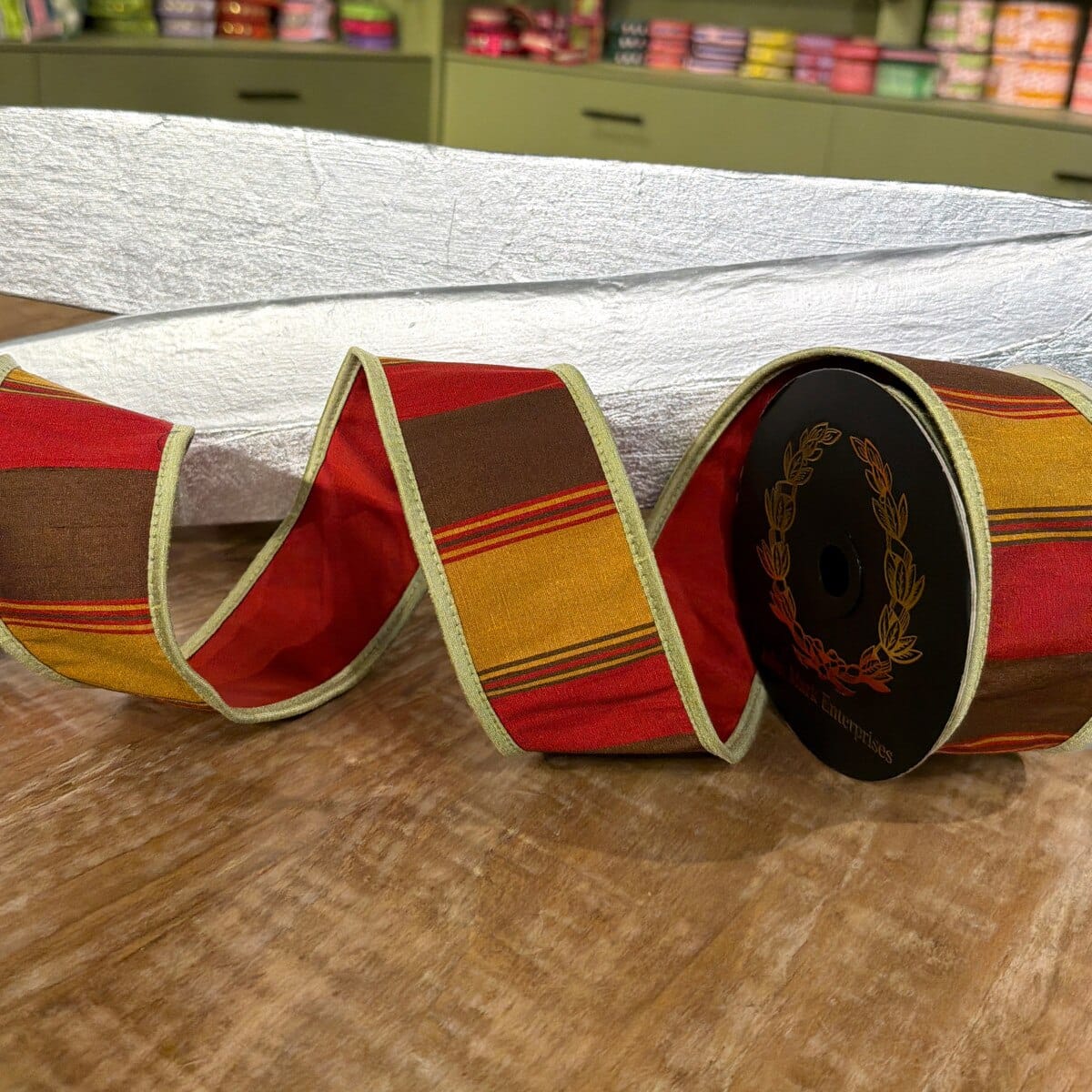 John Mark Ribbon - 2.5"x10yd - Dupion Stripe Autumn Rust John Mark JME-WN25-039-RUST-2.5