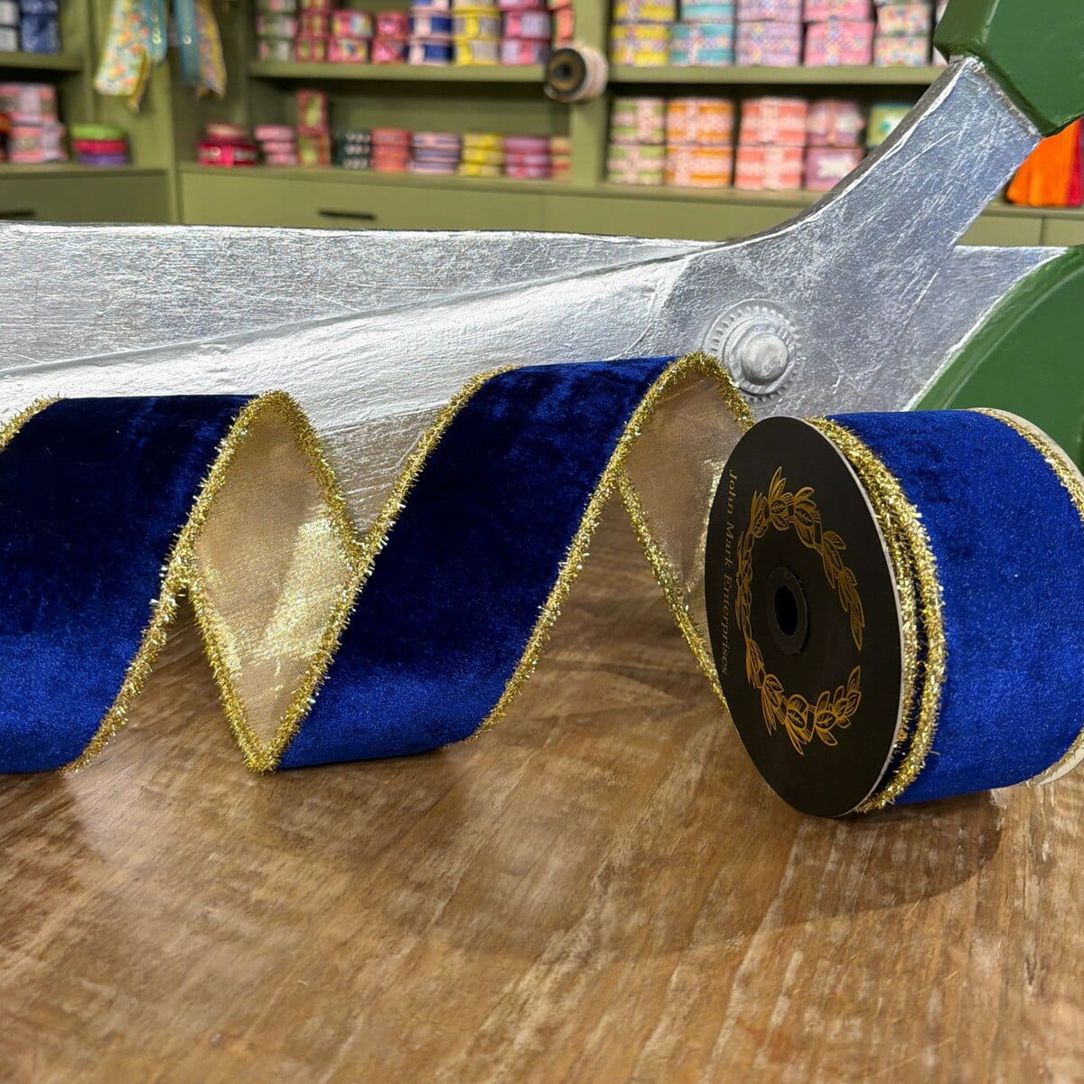 John Mark Ribbon - 2.5"x10yd - Velvet Metallic Dupion DBL Fused Tinsel Edge Blue John Mark JME-WN25-063-BLUE-2.5