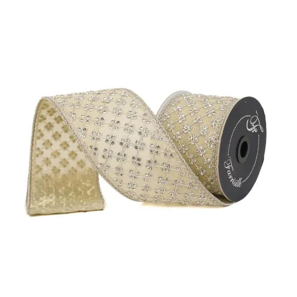 LATTICE DIAMONDS-3" X 5YDS--PLATINUM-FARRISILK RIBBON FARRISILK RK796-51
