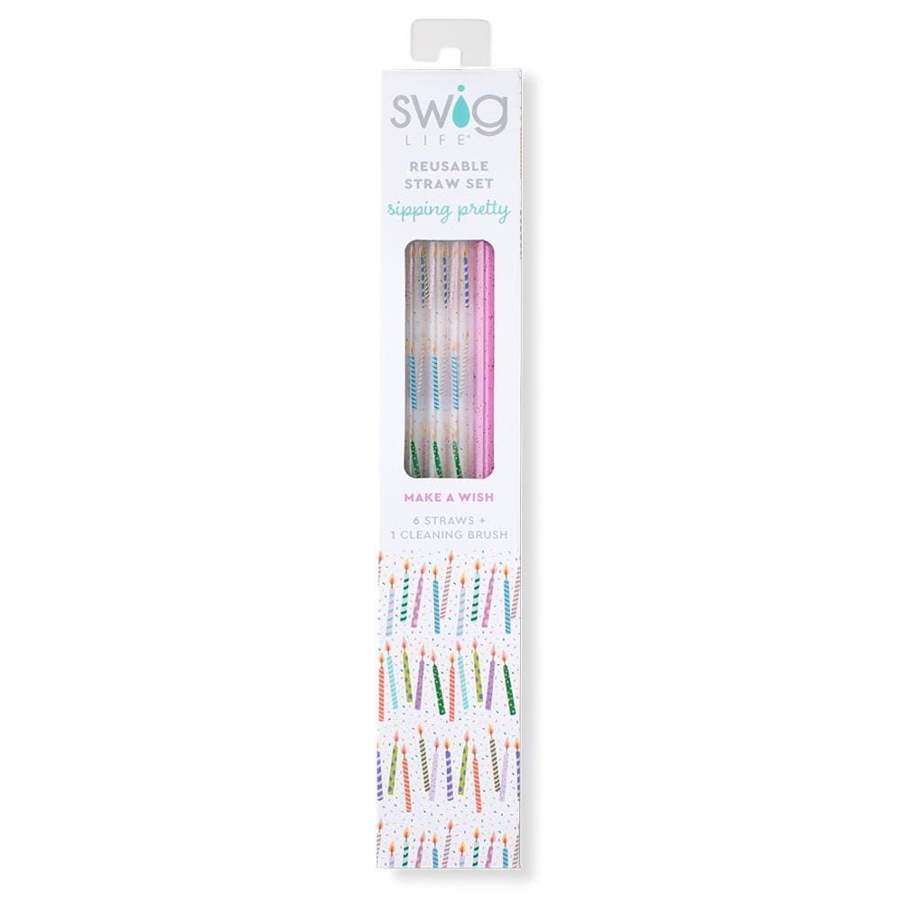 Make A Wish + Purple Glitter Reusable Straw Set Shirleys of Collins S191-TS-WSPG