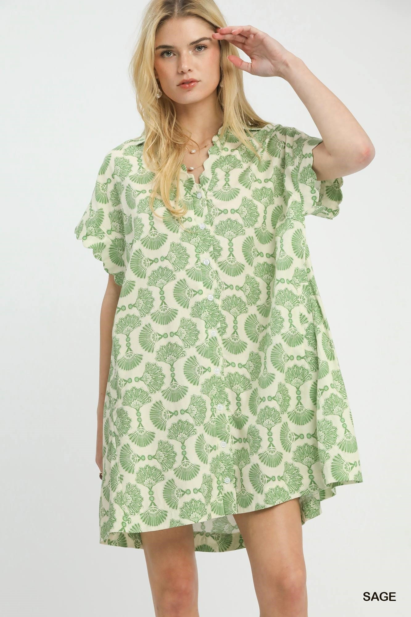Printed Button Front Shirt Dress Umgee