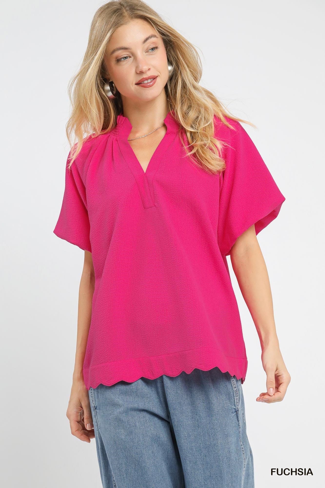 Scalloped Hem Textured Blouse Umgee