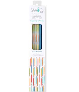 Teacher Life + Blue Reusable Straw Set Shirleys of Collins S191-TS-TLBL