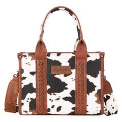 WG133-8120S Wrangler Cow Print Concealed Carry Tote/Crossbody - Brown Wrangler WG133-8120S