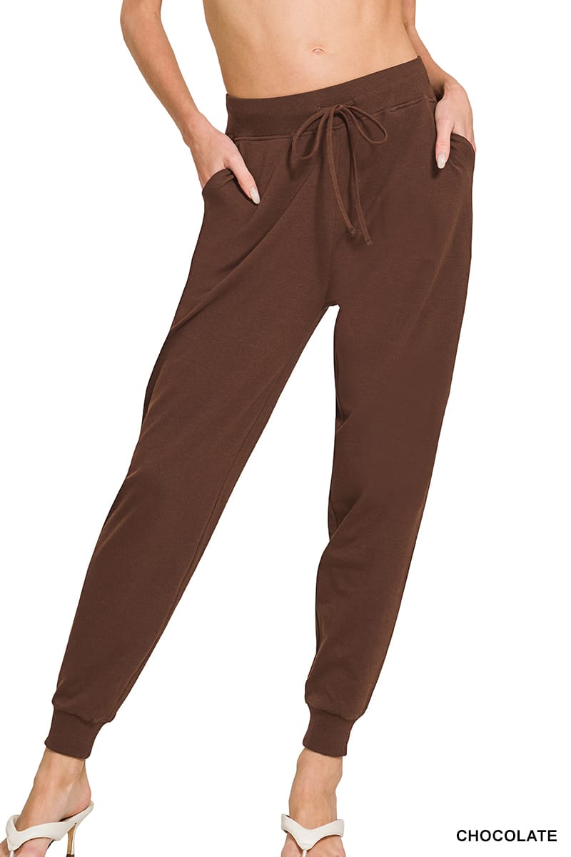 Zenana Cotton Jogger Pants ZENANA Chocolate / S CP-3514D44