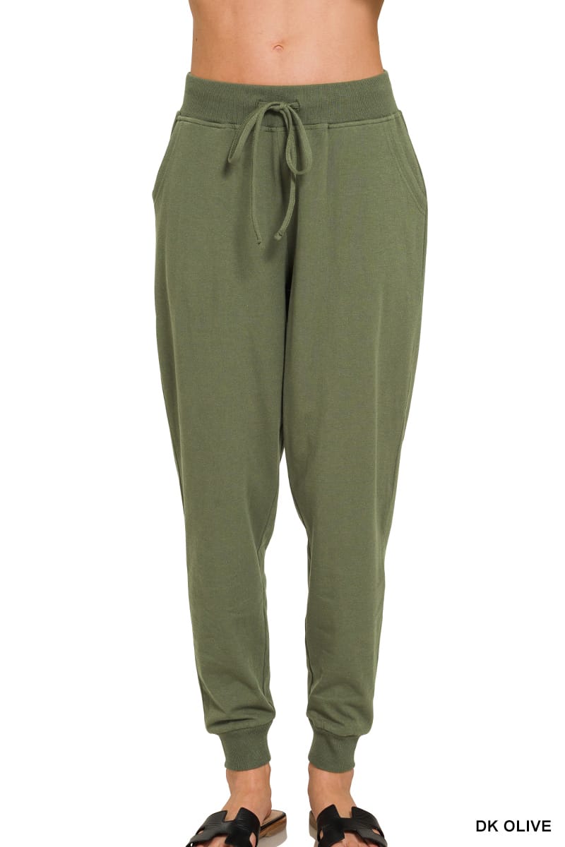 Zenana Cotton Jogger Pants ZENANA DK OLIVE / S CP-3514D24
