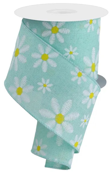 2.5" x 10yd Faux Embroidery Mixed Daisy - Mint/White/Yellow