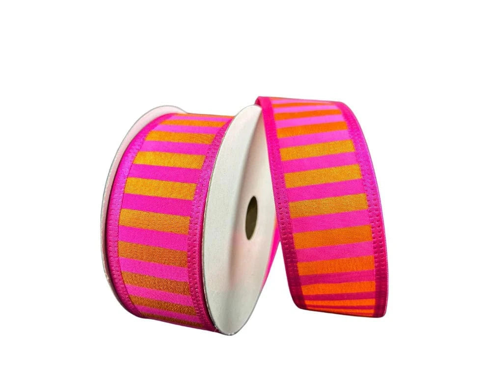 1.5" FUCHSIA/ORANGE HORIZONTAL STRIPE RIBBON - 10YDS Jascotina 46426-09-19