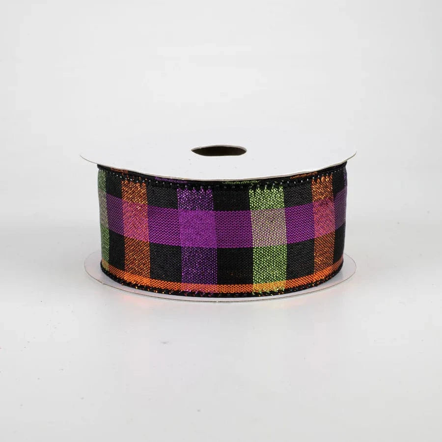 1.5" Metallic Halloween Square Check Ribbon (10 Yards) Jascotina 51004-09-21