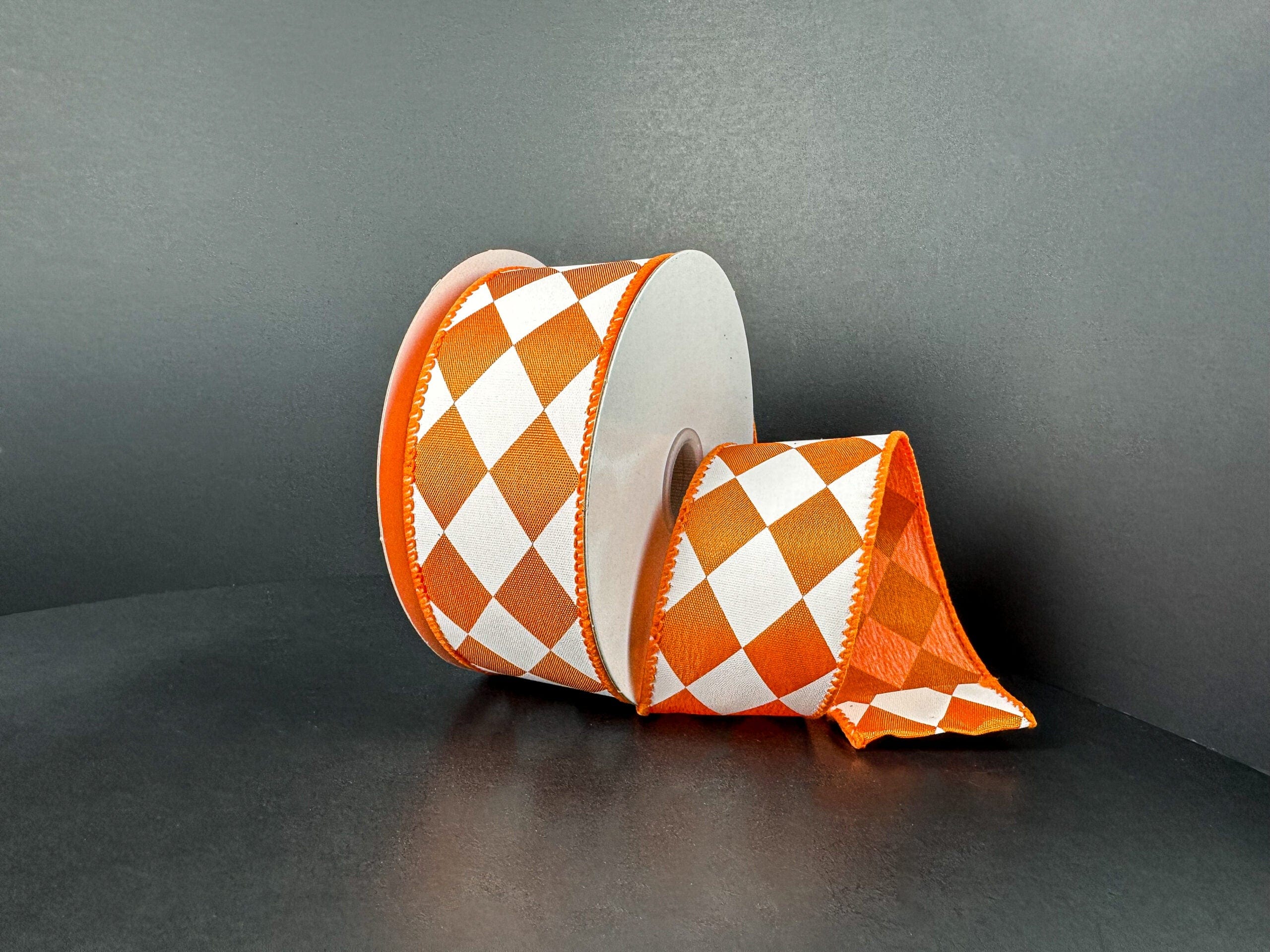 1.5"  ORANGE/WHITE SATIN HARLEQUIN 10 YARDS Jascotina 51506-09-19