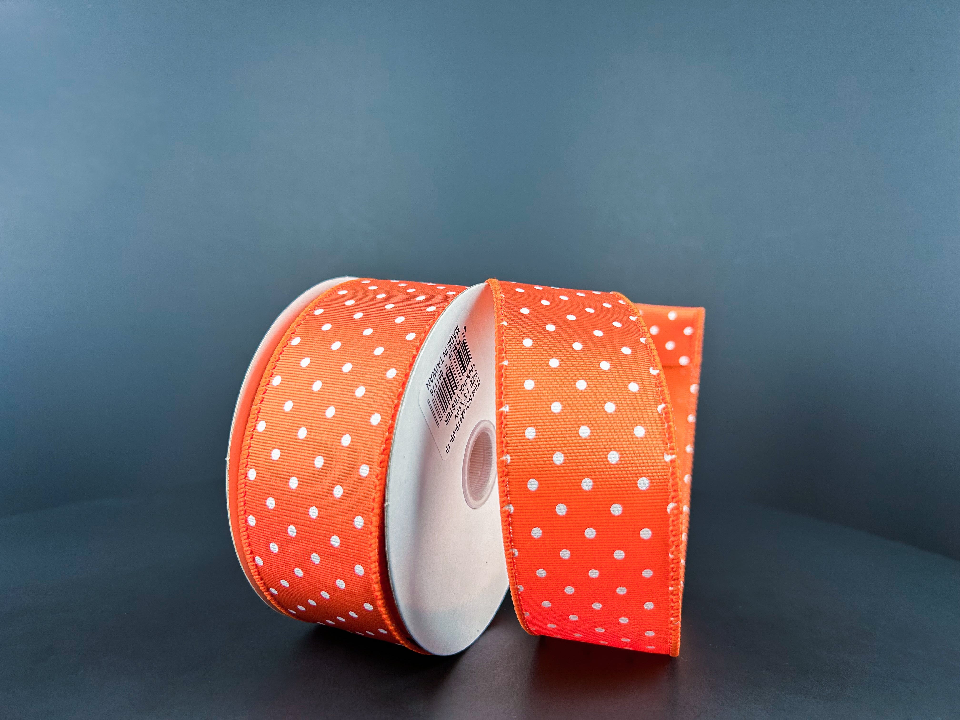 1.5" Ribbed Satin Microdots Ribbon: Orange (10 Yards) Jascotina 42419-09-19
