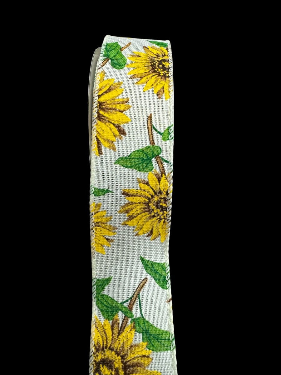 1.5" Sunflower Ribbon - Ivory/Dark Yellow/Green (Copy) Jascotina Ribbon 41024-09-18