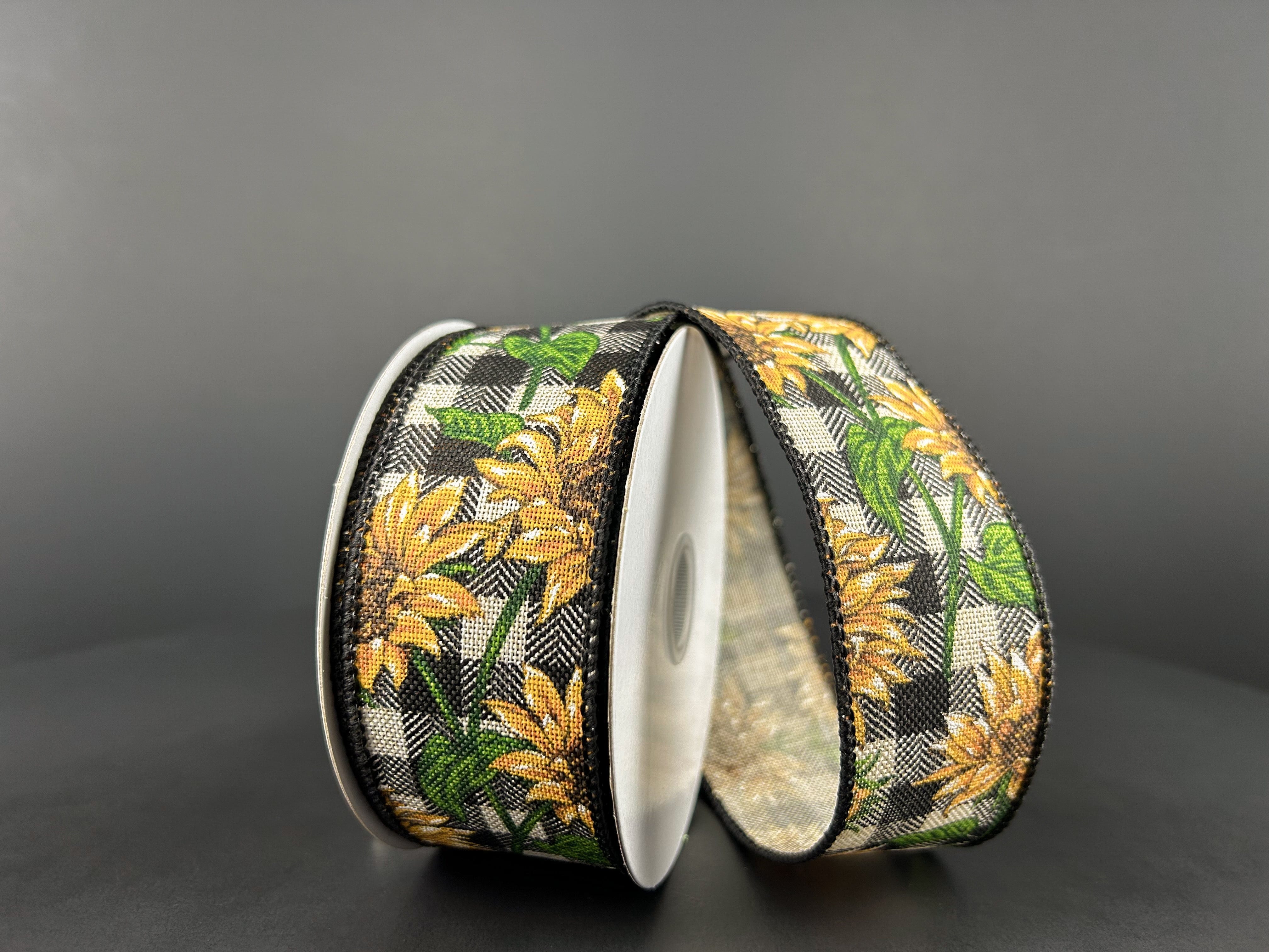 1.5" Sunflower Ribbon - Natural/Black/Dark Yellow/Green (Copy) Jascotina Ribbon 42443-09-20