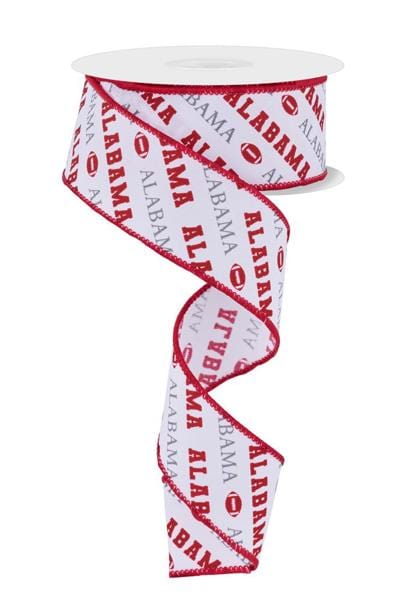 1.5" x 10yd Alabama Diagonal Pattern - White/Crimson/Grey Craig Bachman Ribbon RGF1109