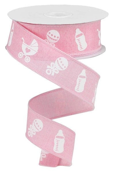 1.5" X 10YD BABY ITEMS ON ROYAL - LIGHT PINK/WHITE Craig Bachman RGA116915