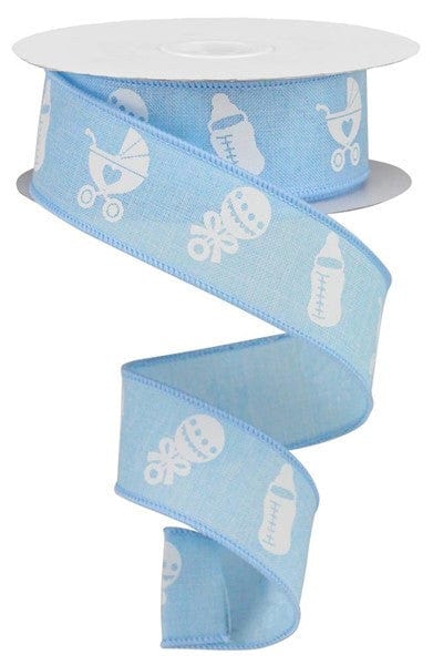 1.5" X 10YD BABY ITEMS ON ROYAL - PALE BLUE/WHITE Craig Bachman RGA116938