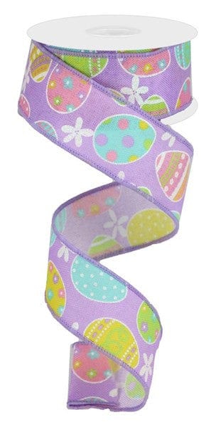 1.5" X 10YD EASTER EGGS ON ROYAL - LAVENDER/LIGHT PINK/GREEN/SOFT YELLOW Craig Bachman RGA165673