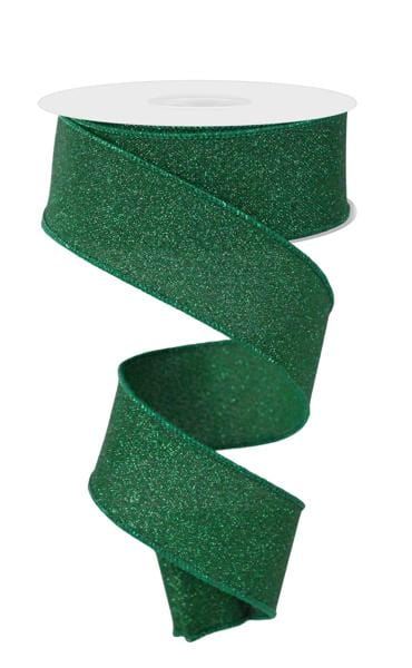 1.5" x 10yd Fine Glitter On Faux Royal - Emerald Green Craig Bachman Ribbon RGE178906