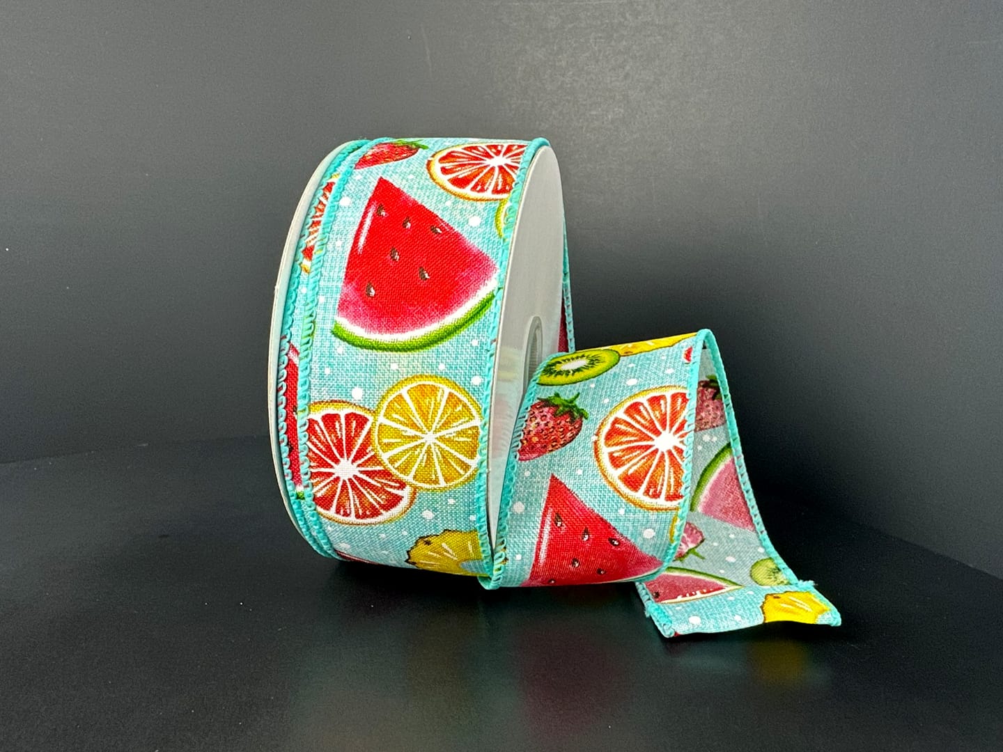1.5" X 10YD Fruit Collage - Teal/Multi Color Shirleys of Collins 41527-09-45