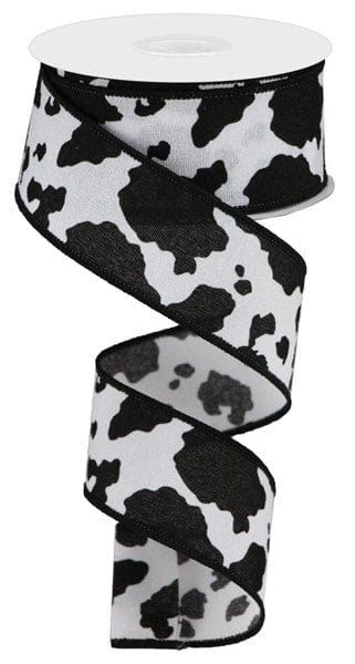 1.5" x 10yd Fuzzy Cow Print - White/Black Craig Bachman Ribbon RGB137602