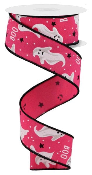 1.5" x 10yd Ghosts/Boo - Hot Pink/White/Black Craig Bachman RIBBON RGE181511