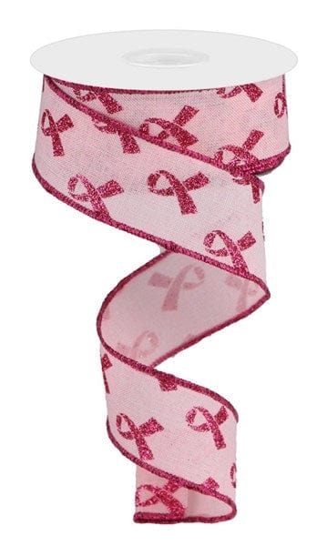 1.5" x 10yd Glitter Breast Cancer - Powder Pink/ Hot Pink Craig Bachman Ribbon RGC109415