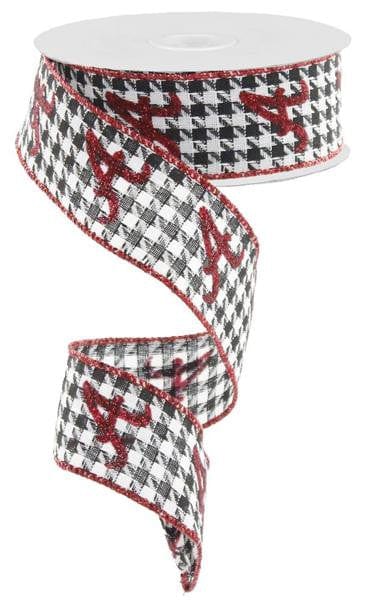 1.5" x 10yd Houndstooth Red Glitter "A" - Black/White/Red Craig Bachman RG01609