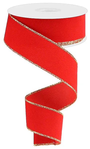 1.5" x 10yd Indoor Velvet Ribbon - Red W/Gold Craig Bachman RL194524