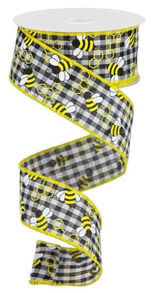 1.5" X 10YD MINI BUMBLEBEES GINGHAM CHECK - YELLOW/BLACK/WHITE Craig Bachman RGA183557