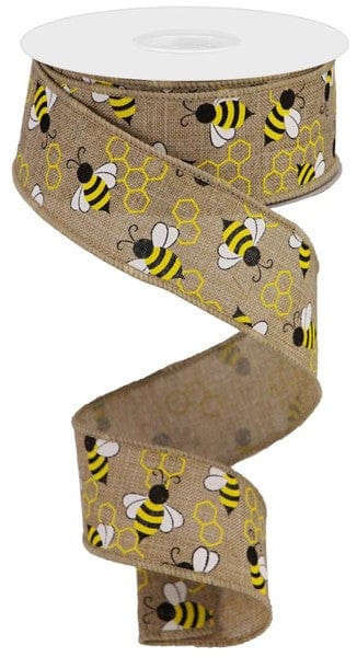 1.5" X 10YD MINI BUMBLEBEES ON ROYAL - LT BEIGE/YELLOW/WHITE Craig Bachman RGA161601