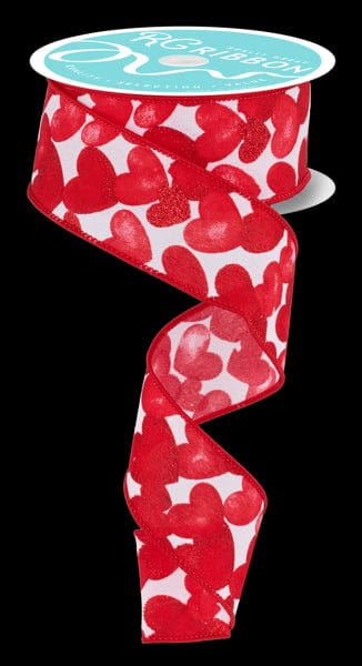 1.5" x 10yd Multi Hearts On Pg Fabric - White/Red Craig Bachman Ribbon RGF114527