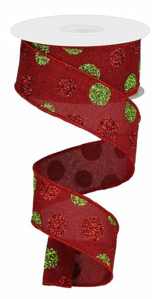 1.5" X 10YD MULTI SIZE GLITTER DOTS/ROYAL - BURGUNDY/RED/GREEN Craig Bachman RG0170305