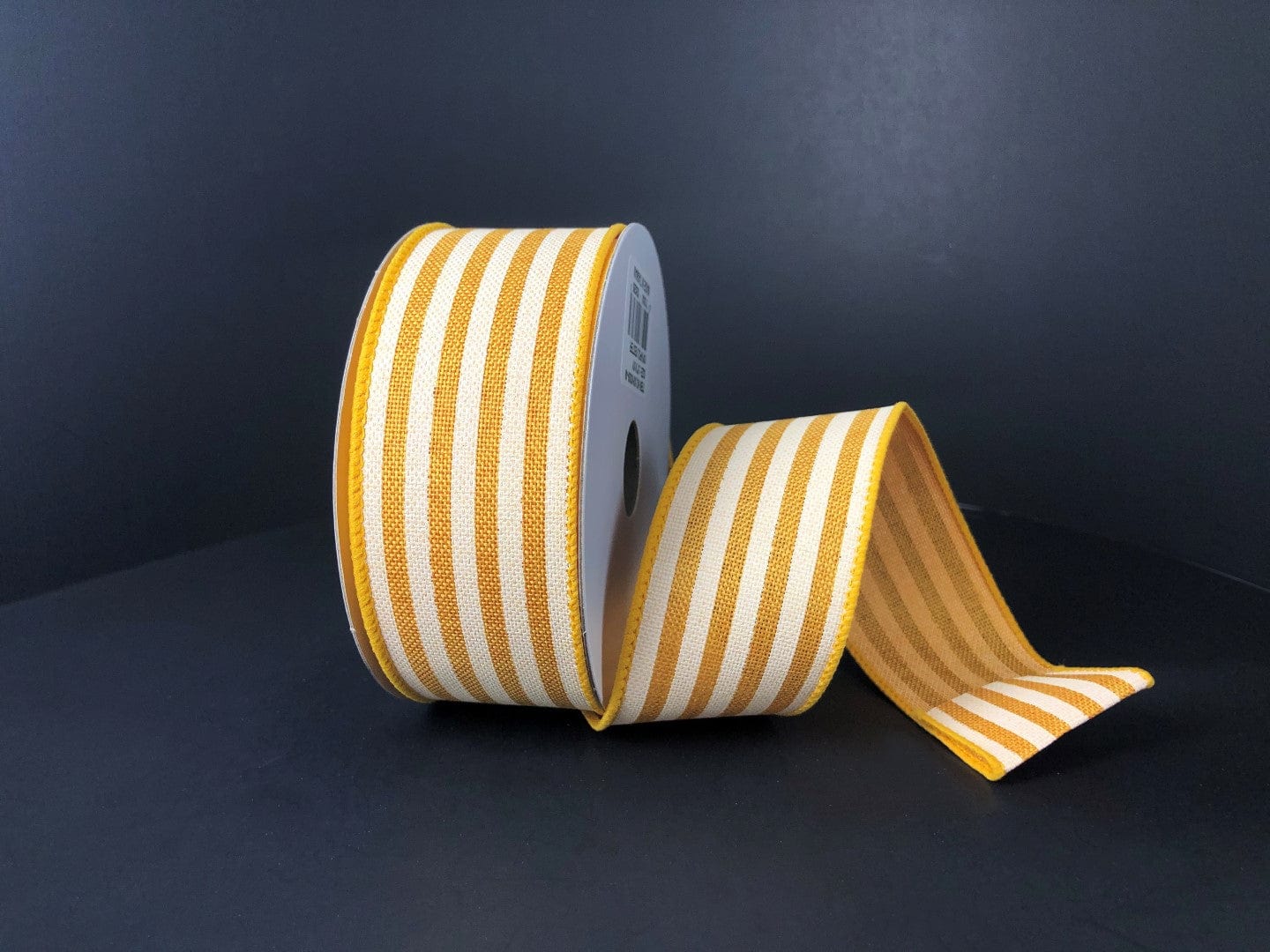 1.5" X 10YD Mustard and ivory cabana striped wired ribbon Jascotina RIBBON X916309-49