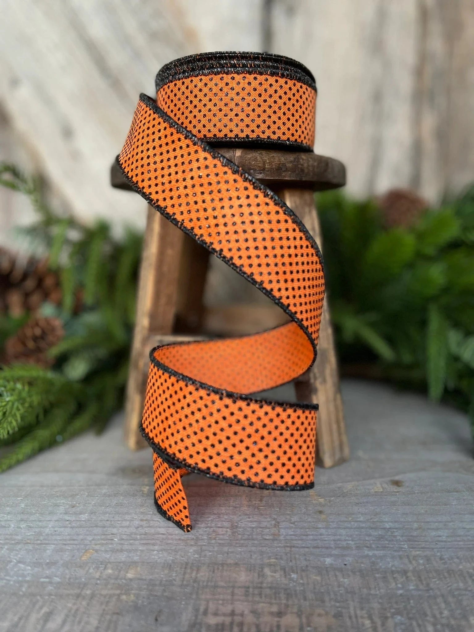 1.5" X 10YD Polka Dot - Orange/Glitter Black Craig Bachman RIBBON RGA1731YF