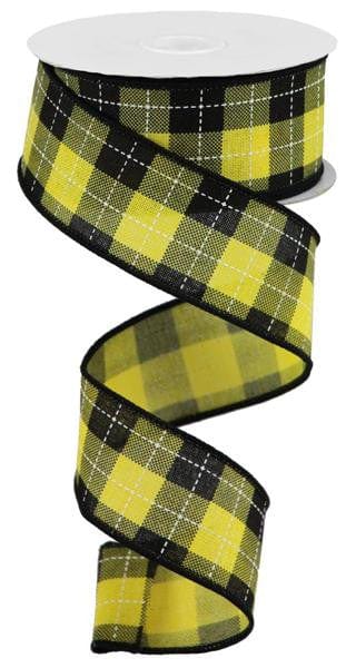 1.5" X 10Yd Printed Woven Check On Royal - Sun Yellow/Black/White Craig Bachman RGA18498N