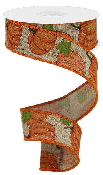 1.5" x 10yd Pumpkin Patch On Royal - Light Beige/Orange/Moss/Brown Craig Bachman Ribbon RGA147301