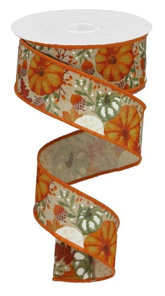 1.5" x 10yd Pumpkins/Foliage On Royal - Brown/Must/Orange/Rust Craig Bachman Ribbon RGB108004