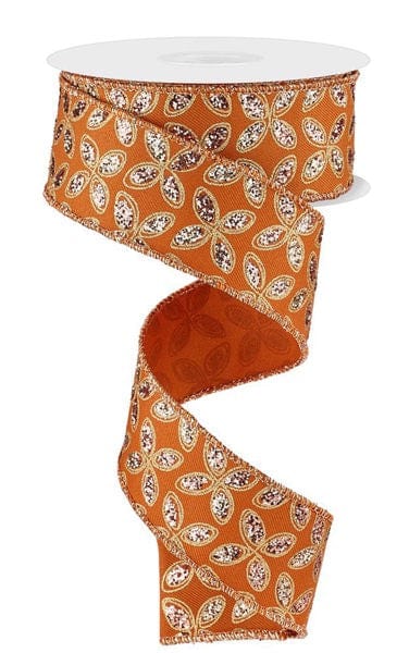 1.5" x 10yd Quatrefoil Petals - Autumn/Rose/Champgn/Gold Craig Bachman RIBBON RGE1925T3