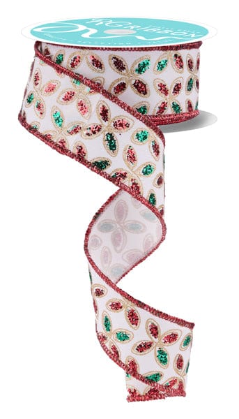 1.5" x 10yd Quatrefoil Petals - Ivory/Red/Emerald/Gold Craig Bachman Ribbon RGE192545