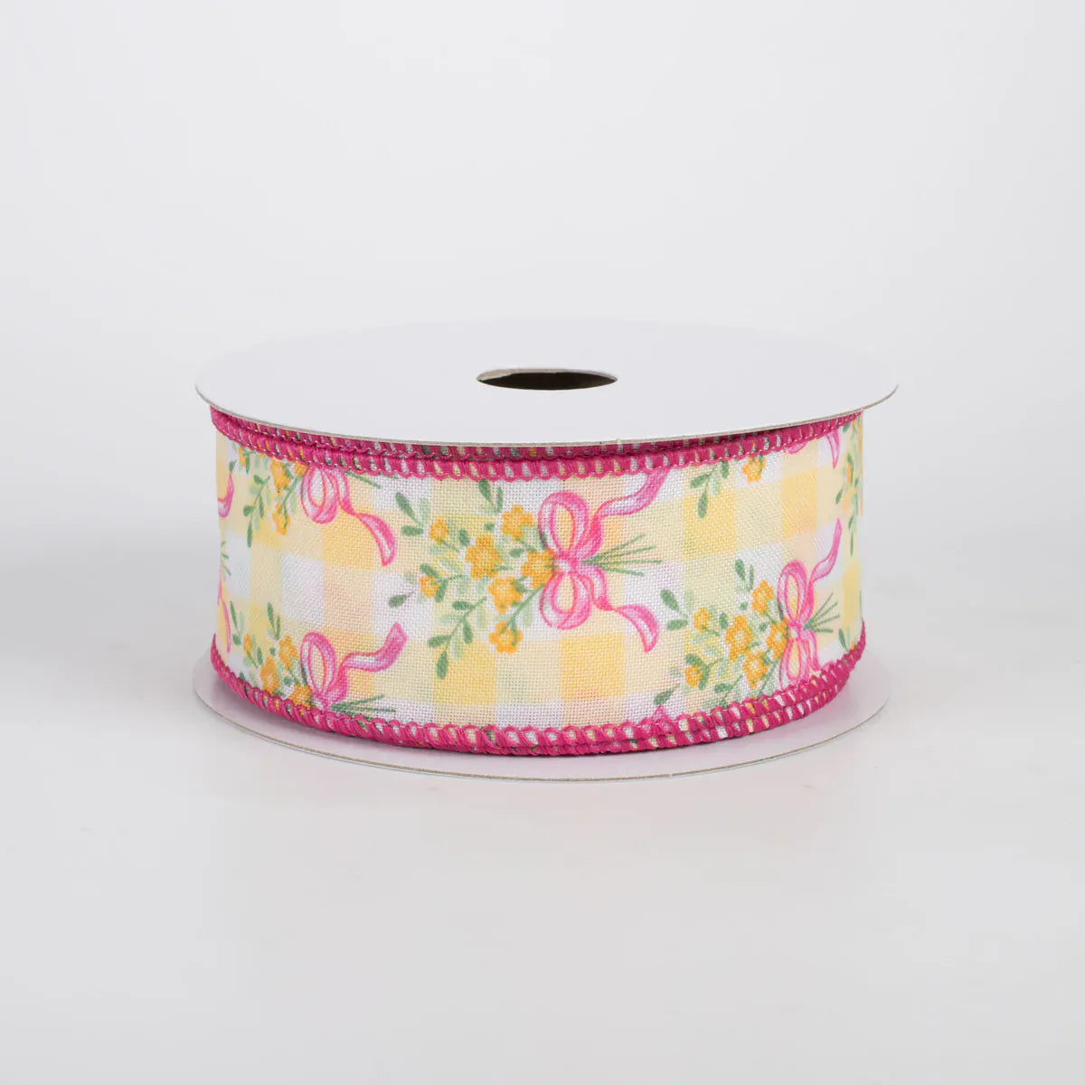 1.5"x 10YD Satin Flower Bow Bouquet Ribbon - White/Yellow Jascotina 42671-09-19