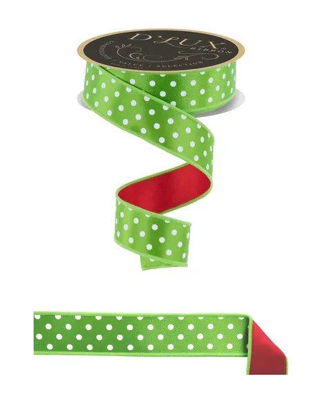 1.5" x 10yd Small Polka Dot/Fused - Fresh Green/White/Red Craig Bachman LX303870