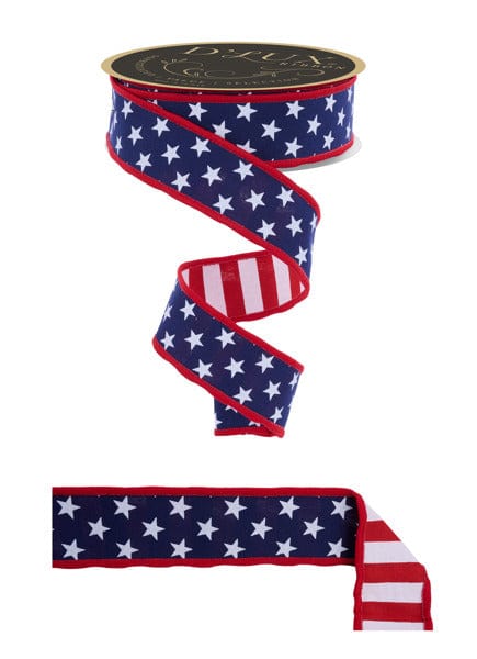 1.5" x 10yd Stars/Stripes Fused Back - Navy Blue/Red/White Craig Bachman Ribbon RGX005619