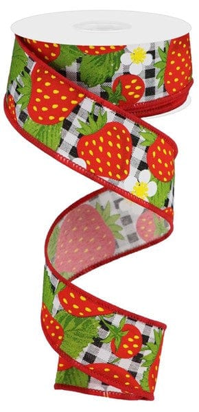 1.5" X 10YD STRAWBERRIES ON CHECK - BLACK/WHITE/RED Craig Bachman RGA1782X6