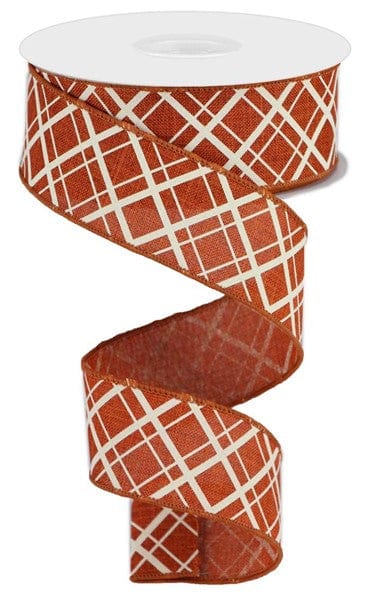 1.5" x 10yd Thick/Thin Diagonal Check - Rust/Ivory Craig Bachman Ribbon RGA150574