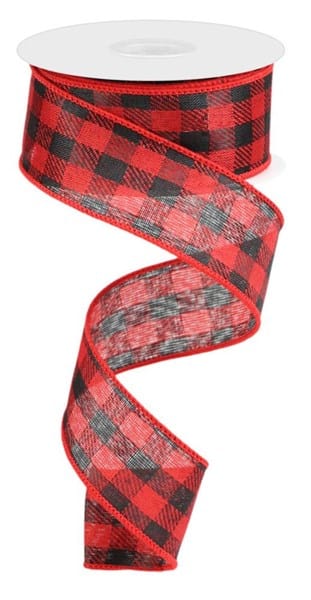 1.5" x 10yd Woven/Diagonal Check - Red/Black Shirleys of Collins rl1971cm