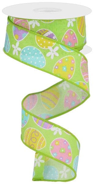 1.5"X10yd Easter Eggs On Royal - Green/Lt Pink/Soft Yellow/Lavender Craig Bachman RGA1656X3